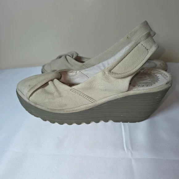 Fly London Yala Beige Leather Wedge Platform Sandals Womens 37 P500124035 - Picture 3 of 8